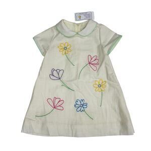 NWT Florence Eiseman 3T Linen-Look Dress with Embroidered Flowers